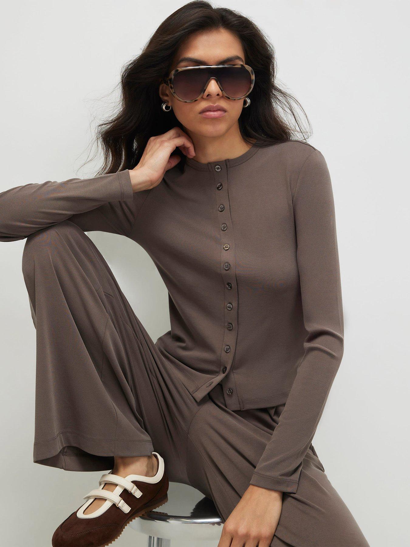 Image 1 of 3 of River Island Long Sleeve Soft Touch Top - Brown