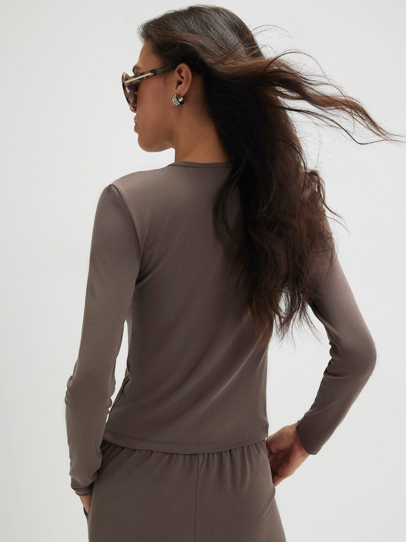 Image 2 of 3 of River Island Long Sleeve Soft Touch Top - Brown
