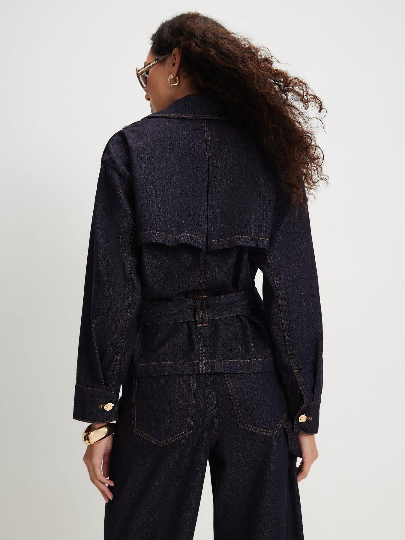 Image 2 of 4 of River Island Denim Belted Trench Coat - Blue
