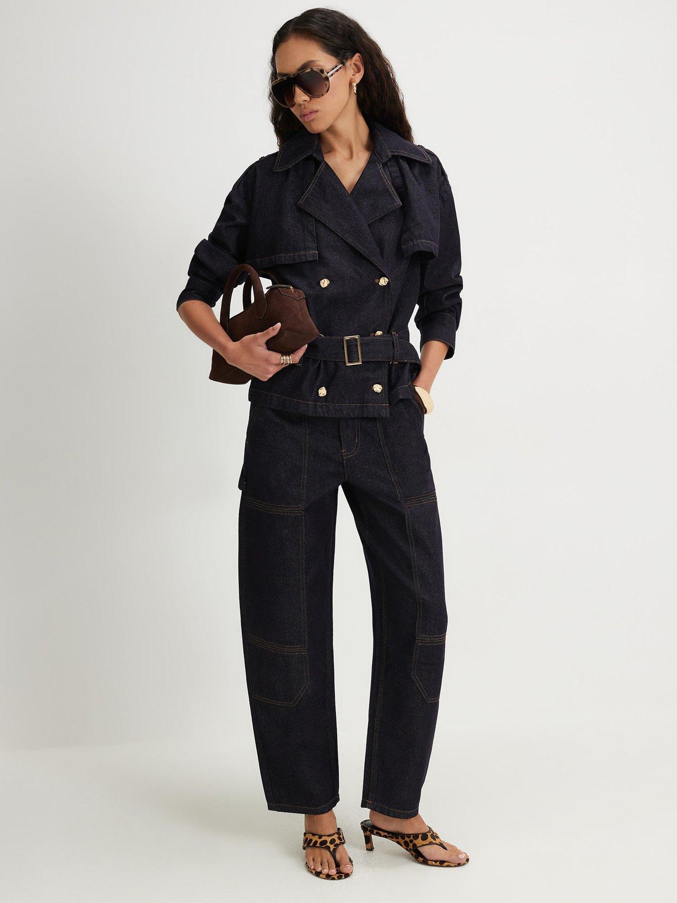 Image 3 of 4 of River Island Denim Belted Trench Coat - Blue
