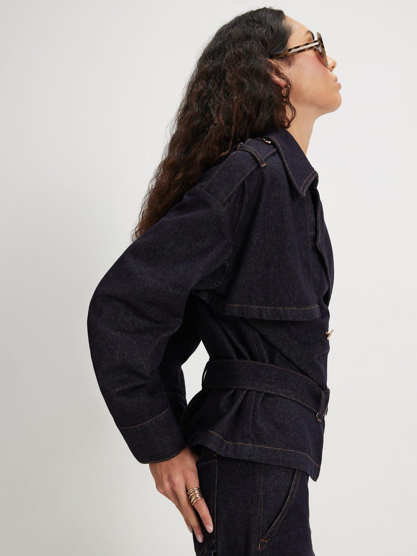 Image 4 of 4 of River Island Denim Belted Trench Coat - Blue