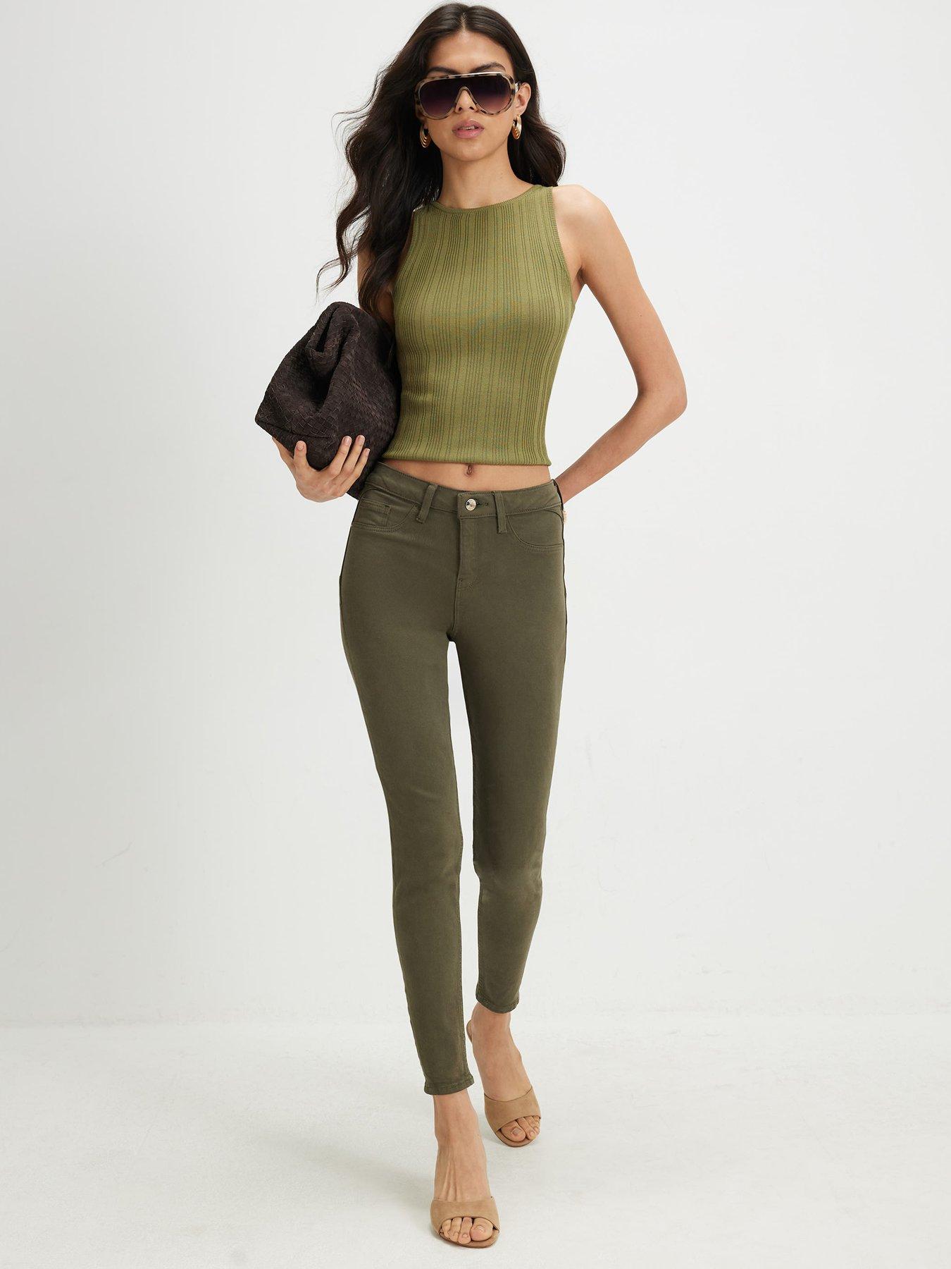 Image 3 of 4 of River Island Mid Rise Skinny Jeans - Khaki