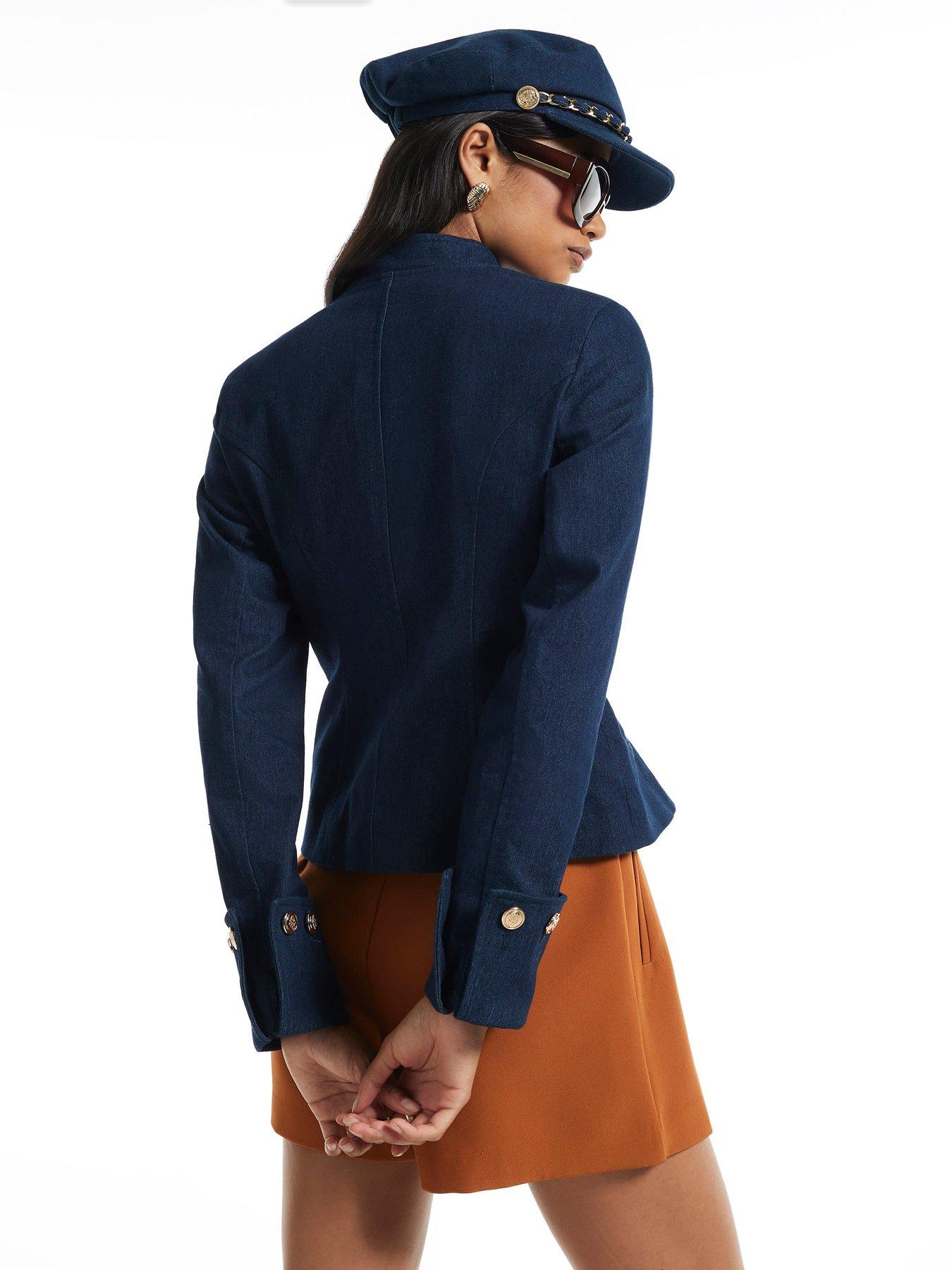 Image 2 of 4 of River Island Denim High Neck Military Jacket - Blue