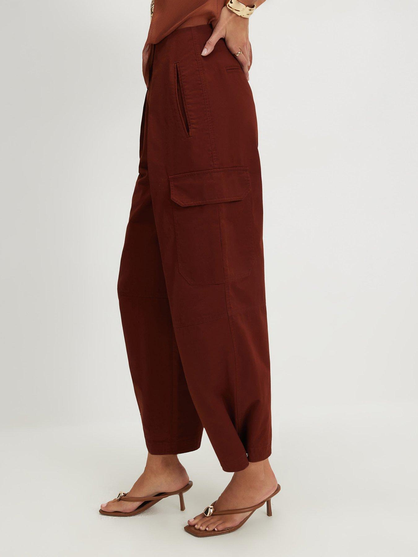 Image 1 of 4 of River Island Twill Pleat Front Barrel Leg Trousers - Red