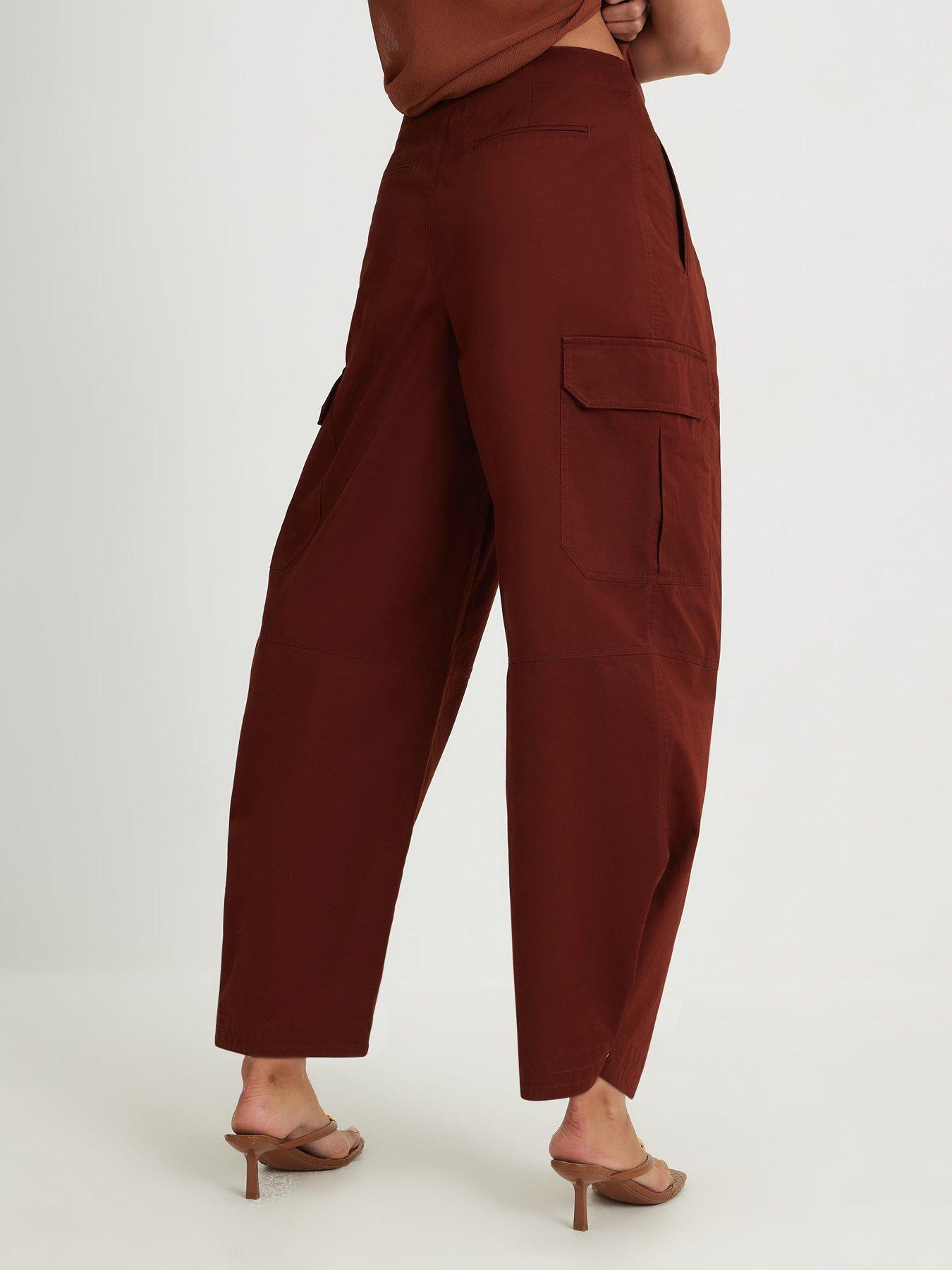 Image 2 of 4 of River Island Twill Pleat Front Barrel Leg Trousers - Red
