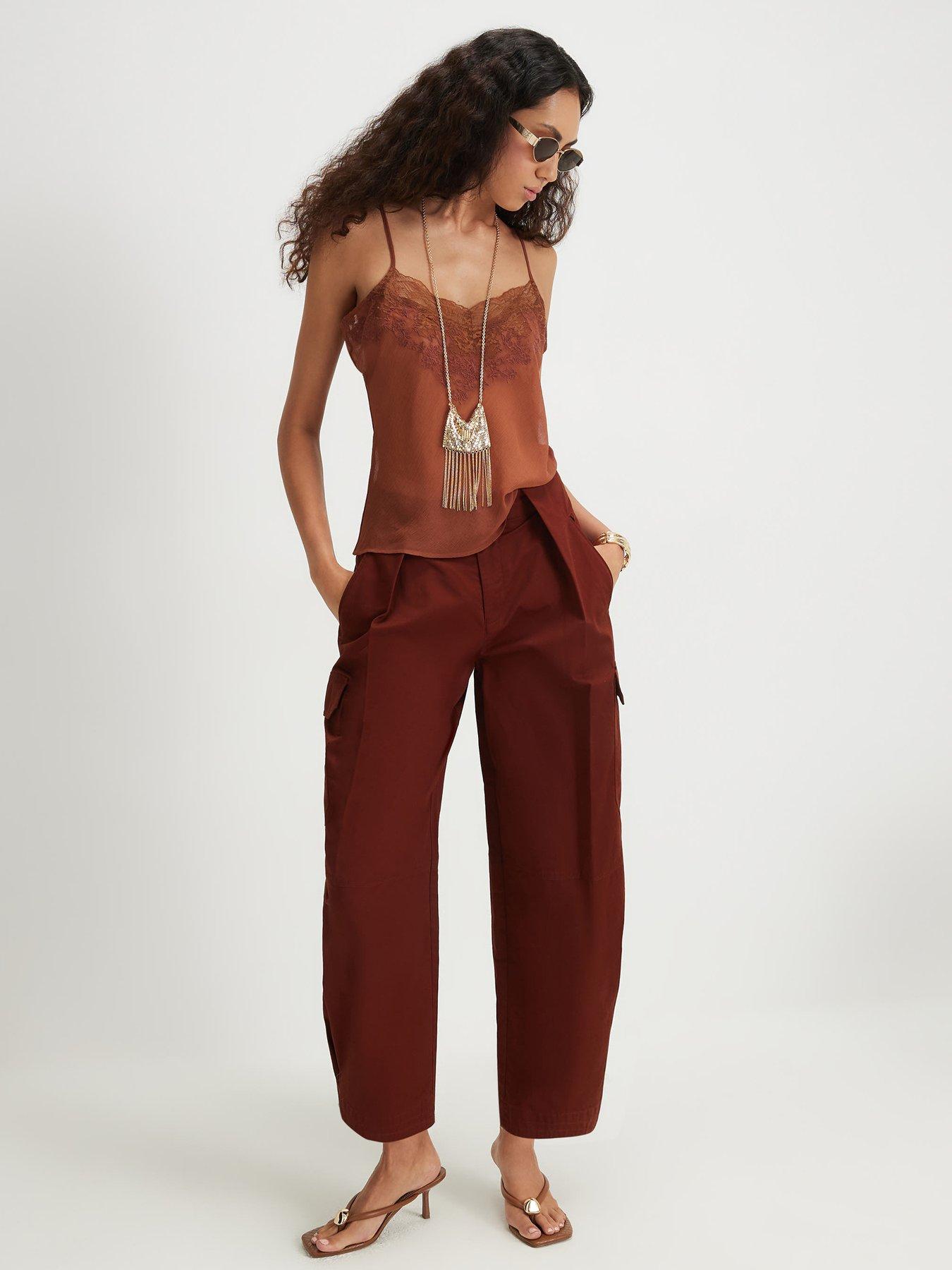 Image 3 of 4 of River Island Twill Pleat Front Barrel Leg Trousers - Red