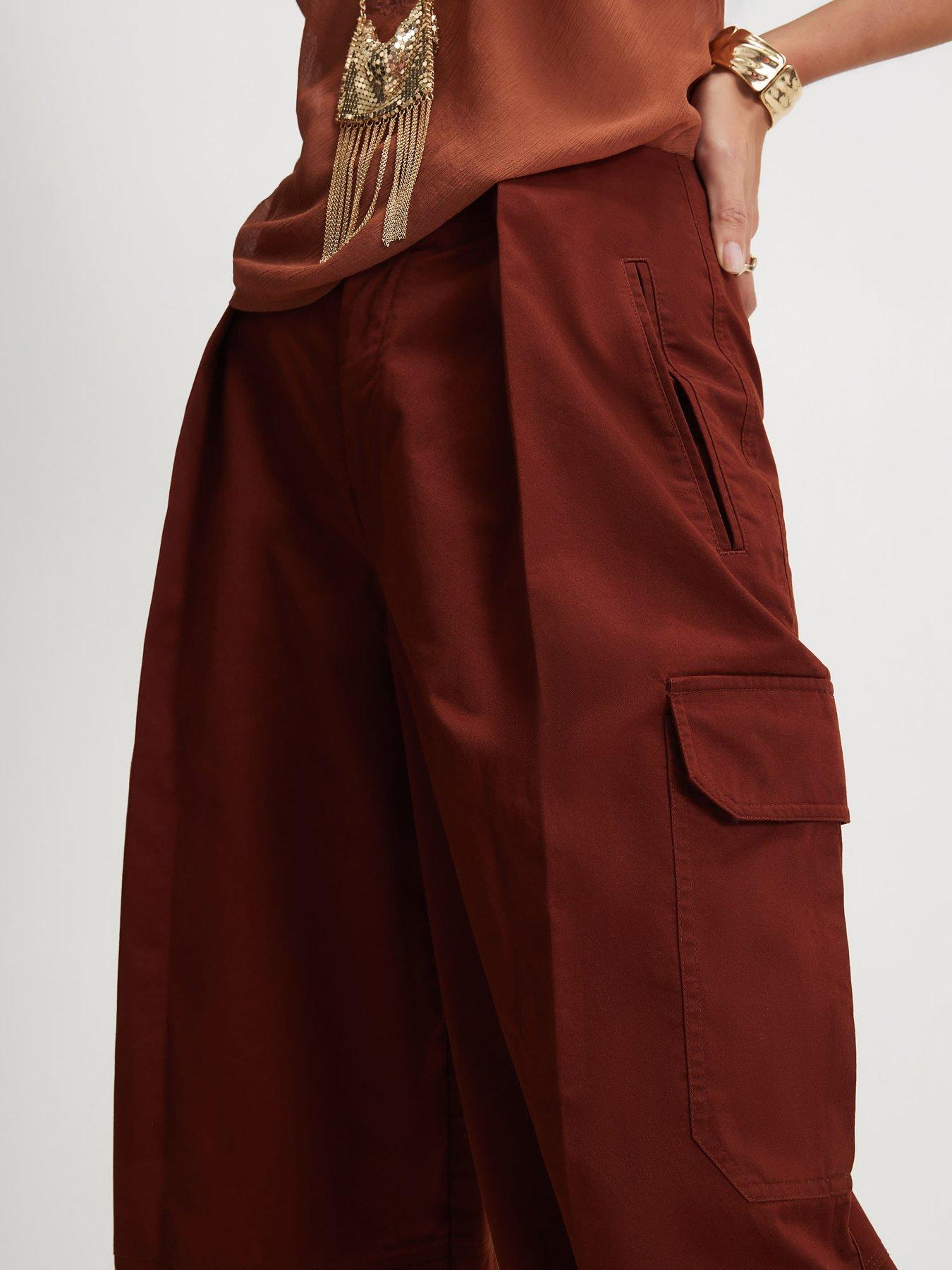 Image 4 of 4 of River Island Twill Pleat Front Barrel Leg Trousers - Red