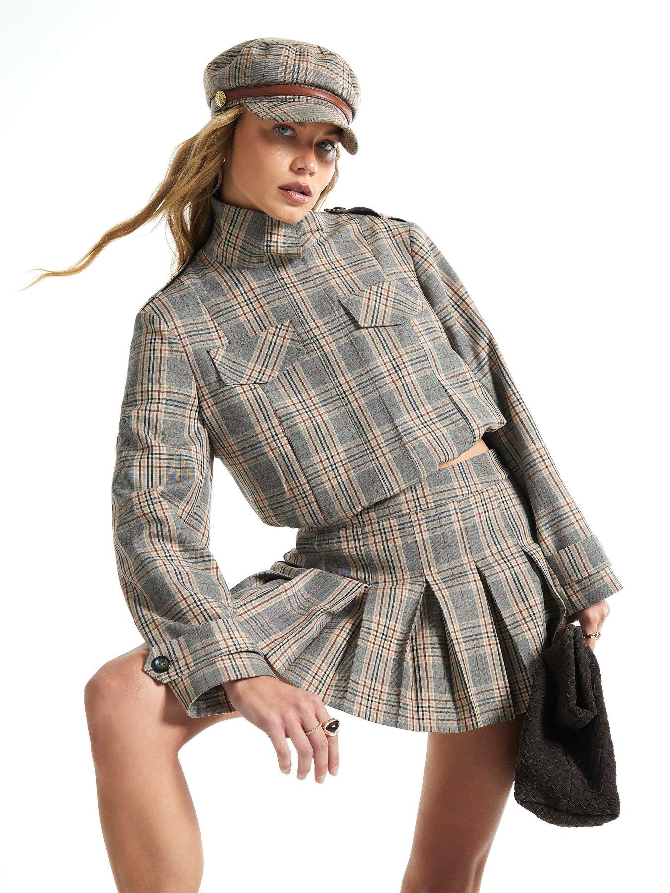 Image 1 of 4 of River Island Check Pleated Skort - Grey