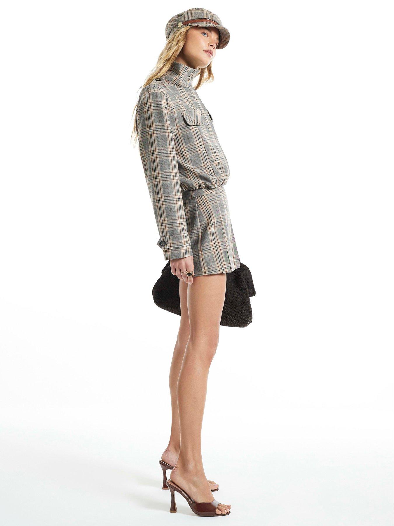 Image 3 of 4 of River Island Check Pleated Skort - Grey
