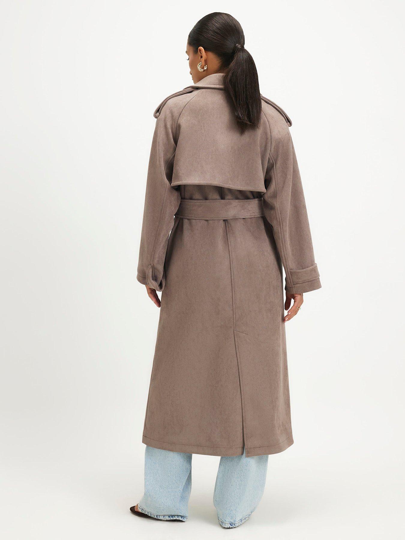 Image 2 of 4 of River Island Petite Faux Suede Trench Coat - Purple