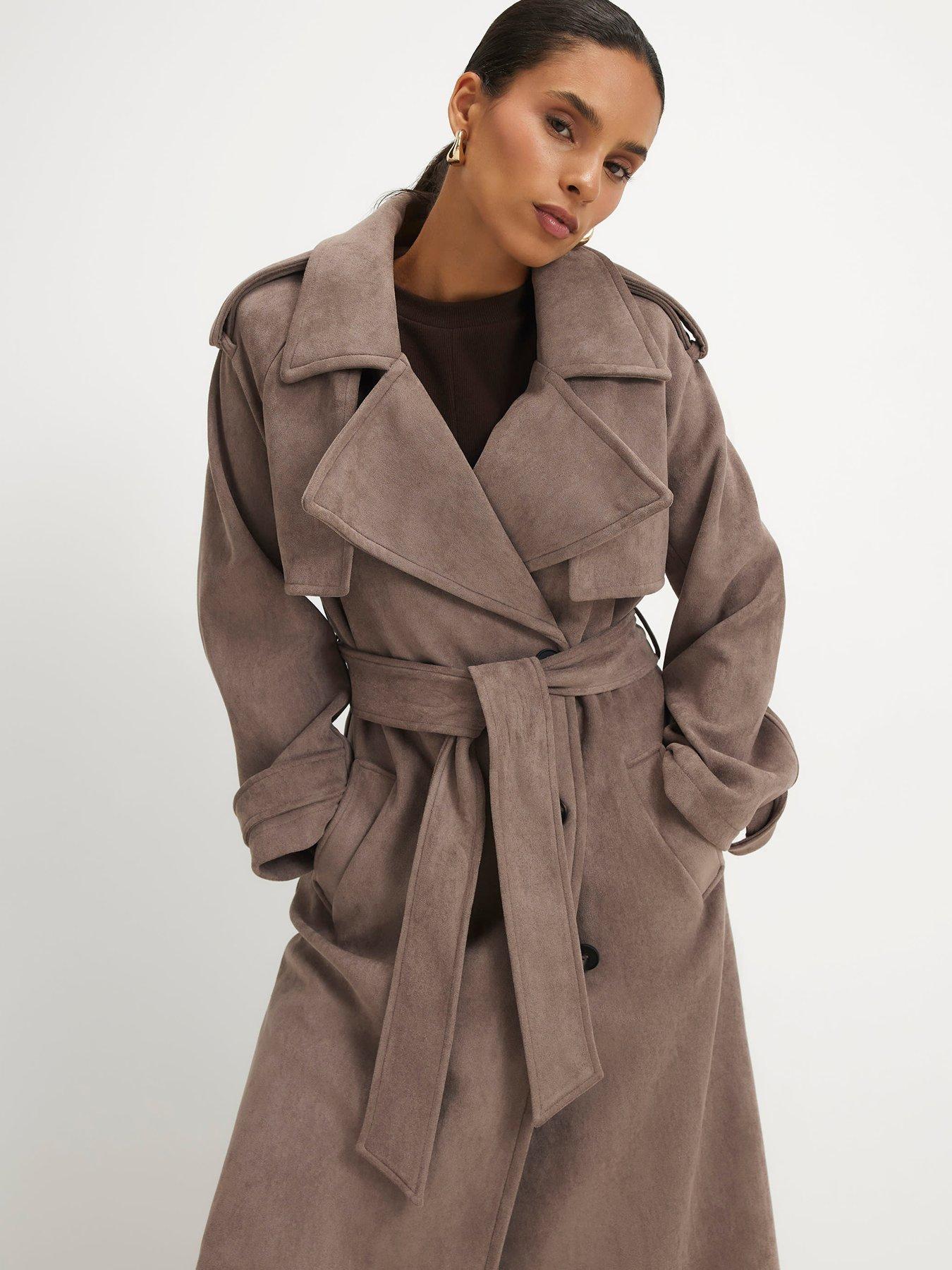 Image 3 of 4 of River Island Petite Faux Suede Trench Coat - Purple