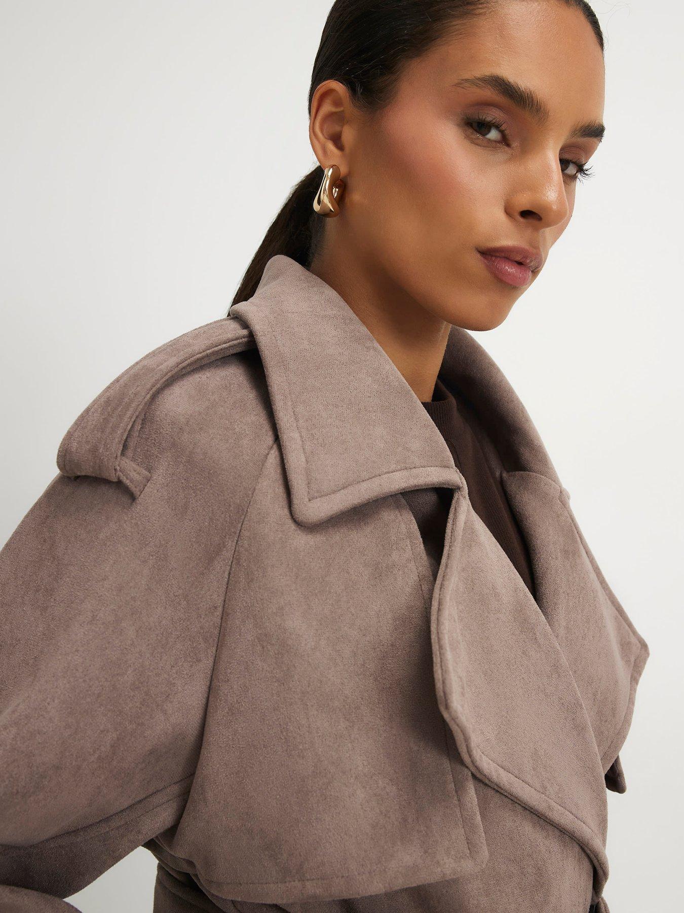 Image 4 of 4 of River Island Petite Faux Suede Trench Coat - Purple