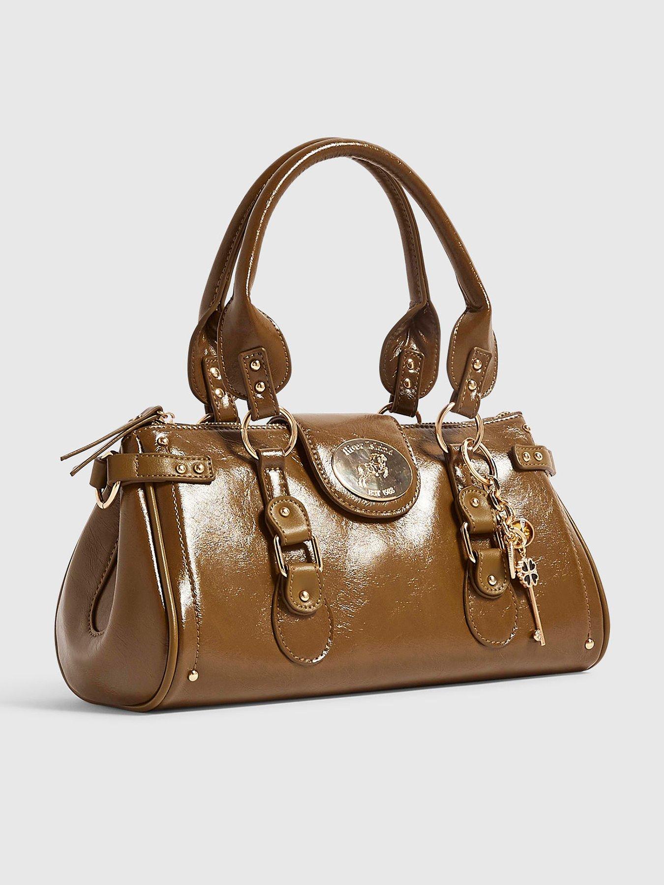 Image 2 of 4 of River Island Medium Front Buckle Charm Tote Bag - Khaki
