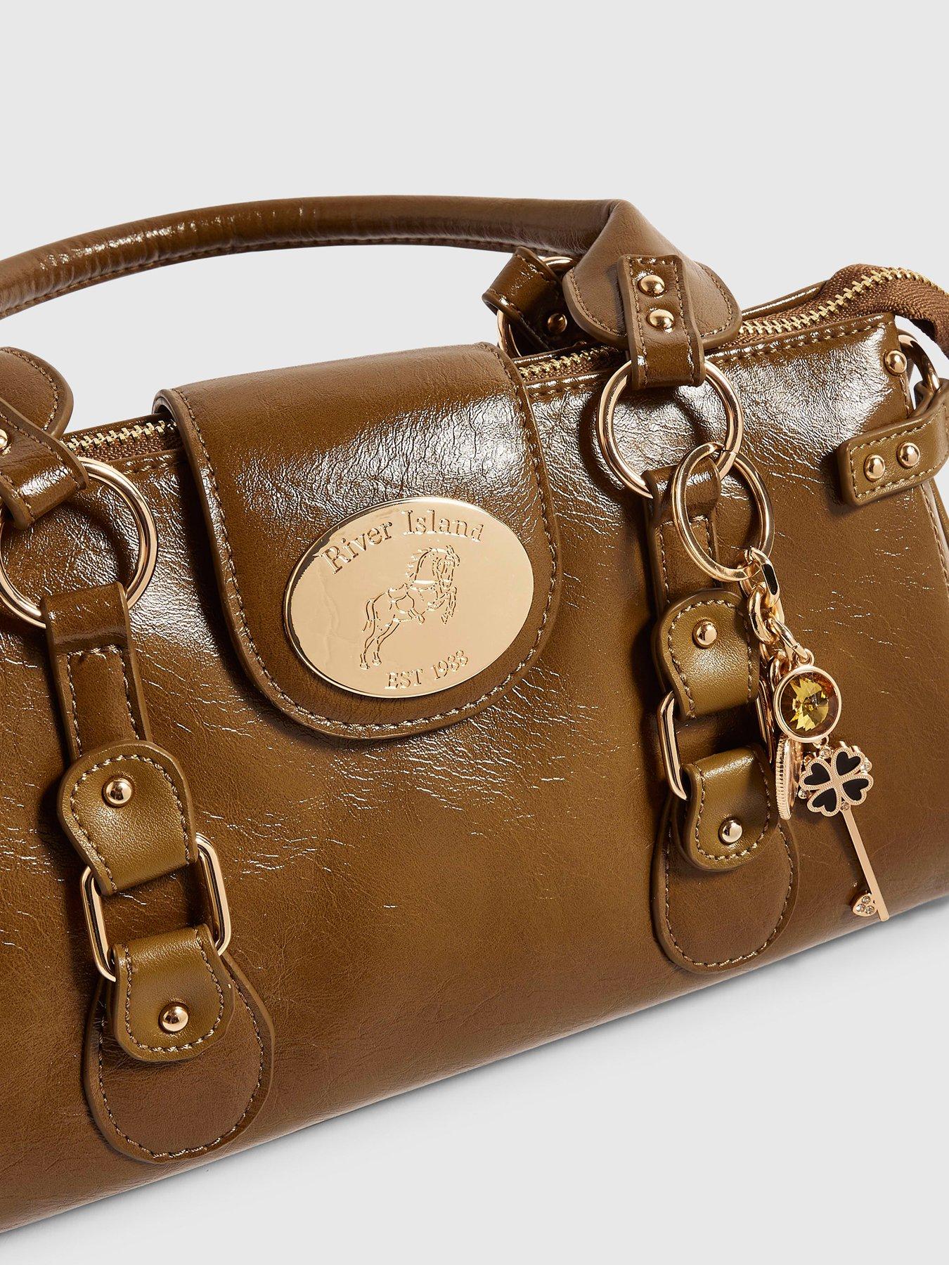 Image 4 of 4 of River Island Medium Front Buckle Charm Tote Bag - Khaki
