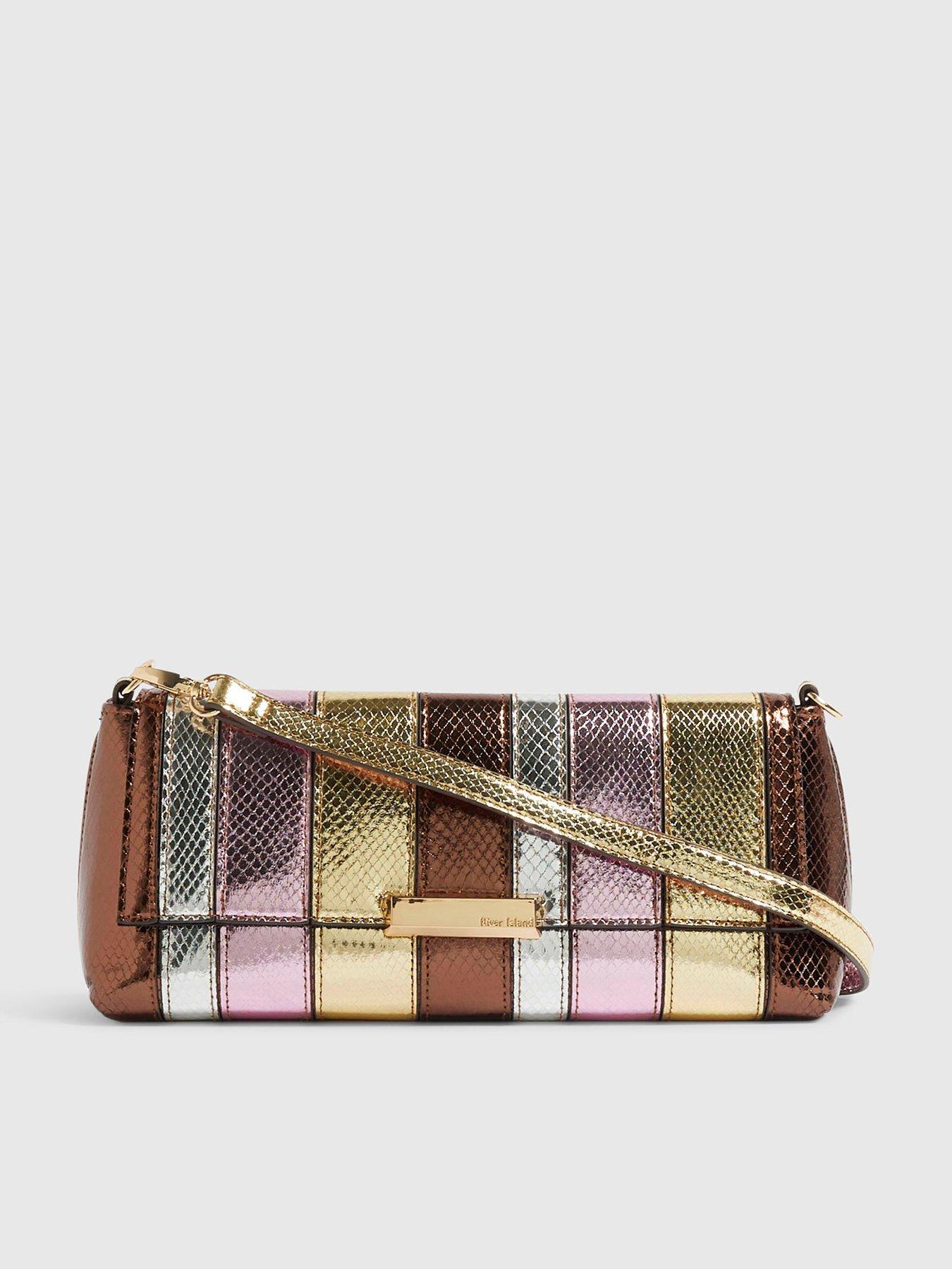Image 1 of 4 of River Island Metallic Bar Flap Front Clutch Bag