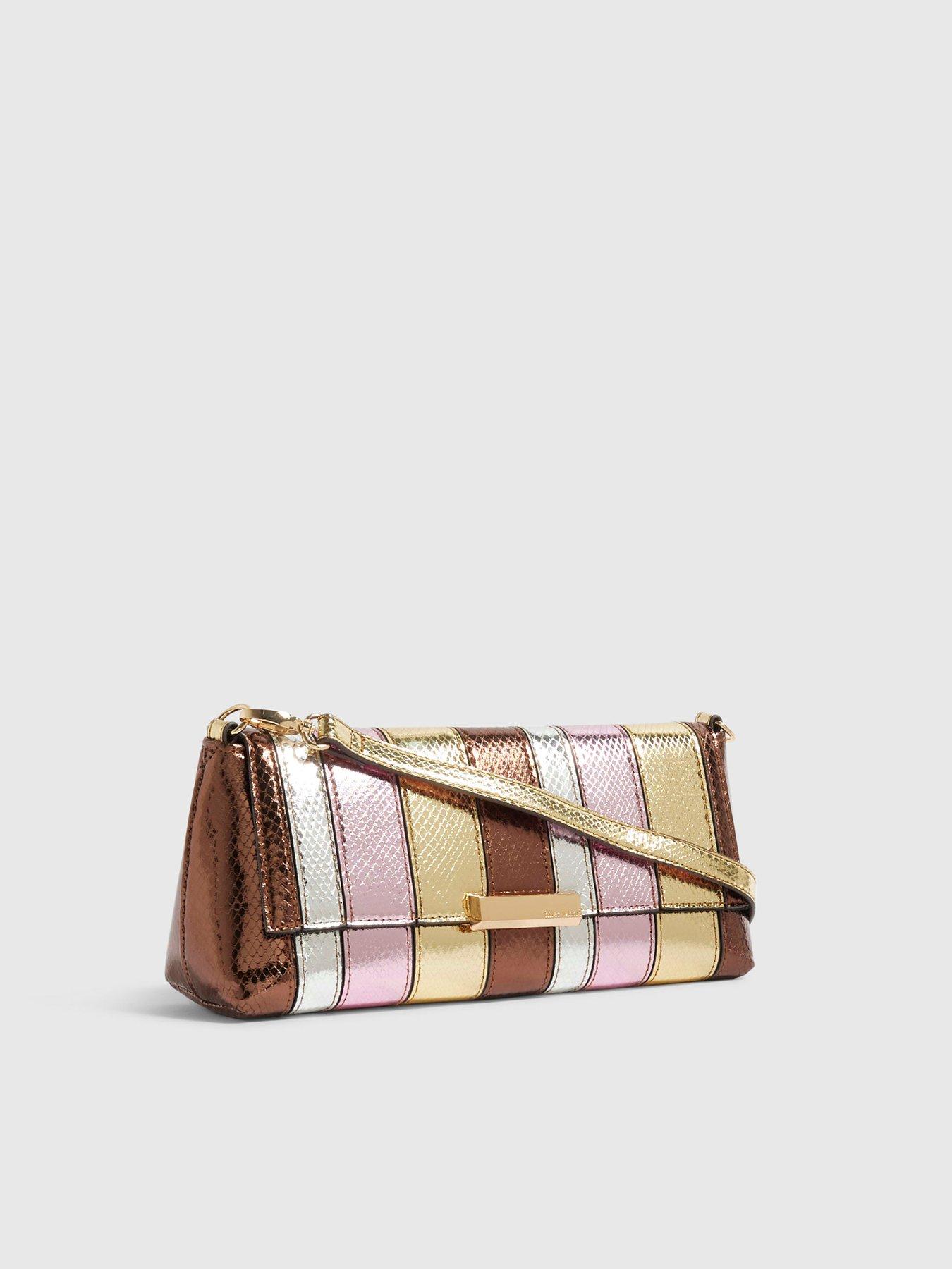 Image 2 of 4 of River Island Metallic Bar Flap Front Clutch Bag