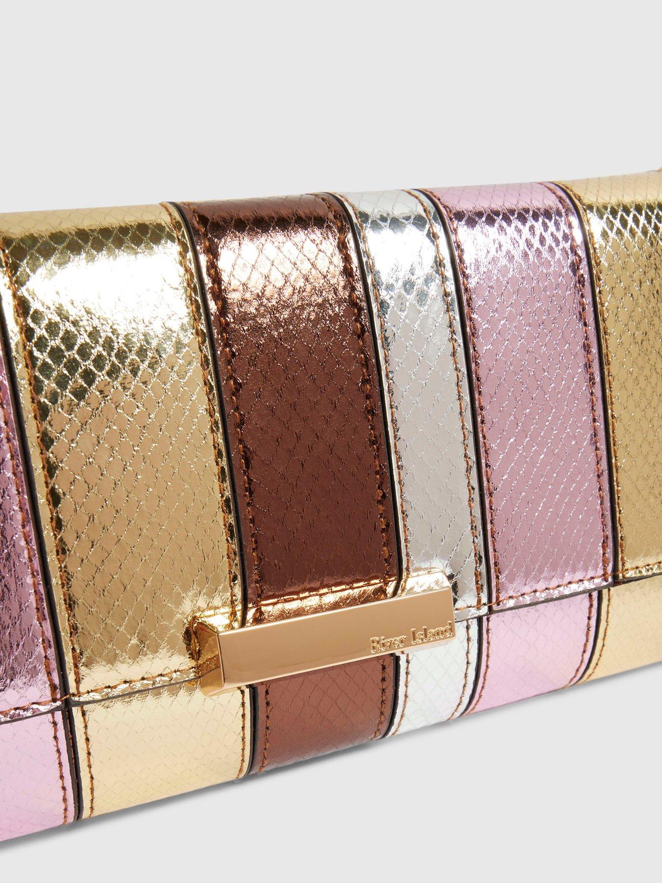 Image 4 of 4 of River Island Metallic Bar Flap Front Clutch Bag