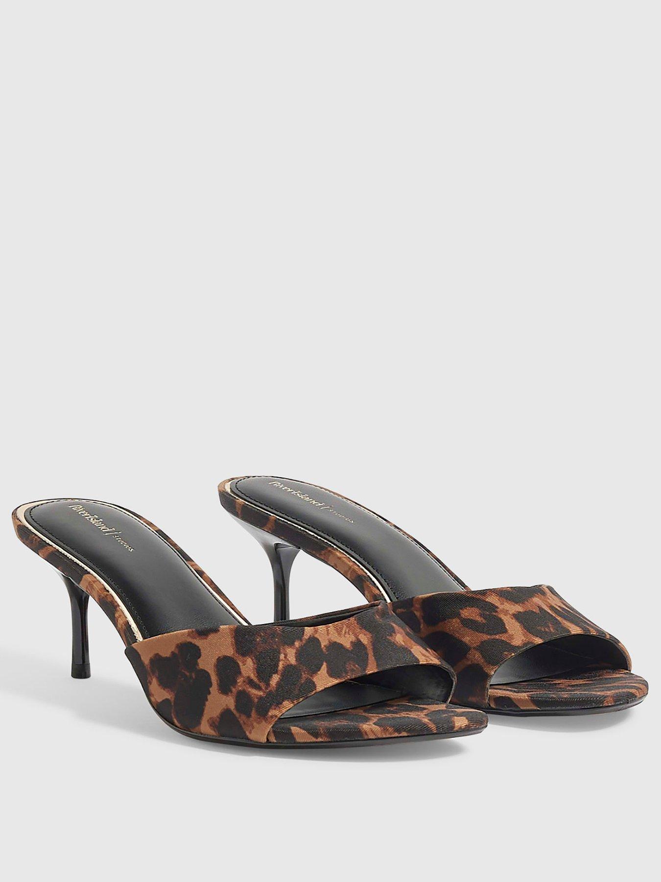 Image 2 of 4 of River Island Wide Fit Leopard Mule Heeled Sandals