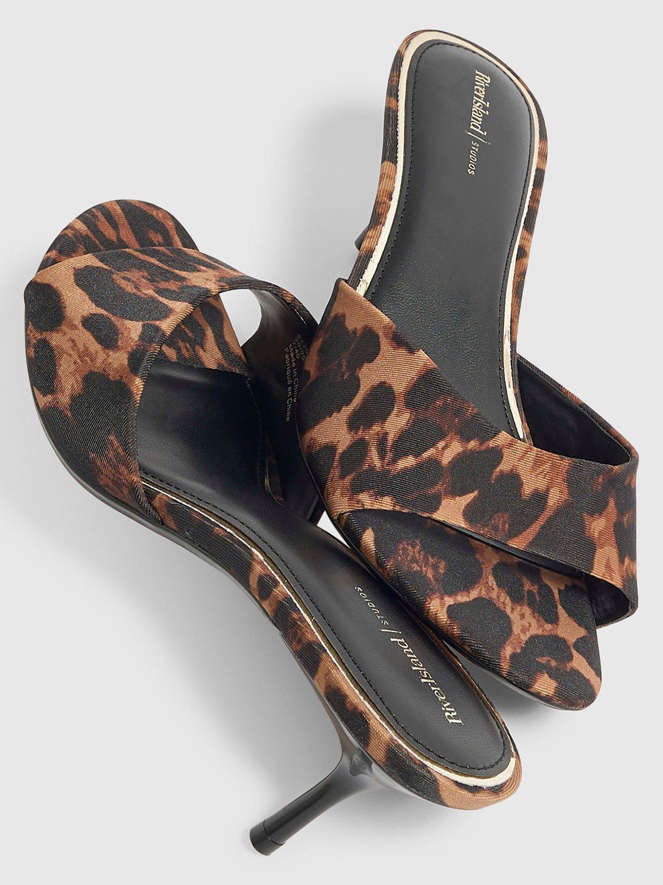 Image 4 of 4 of River Island Wide Fit Leopard Mule Heeled Sandals
