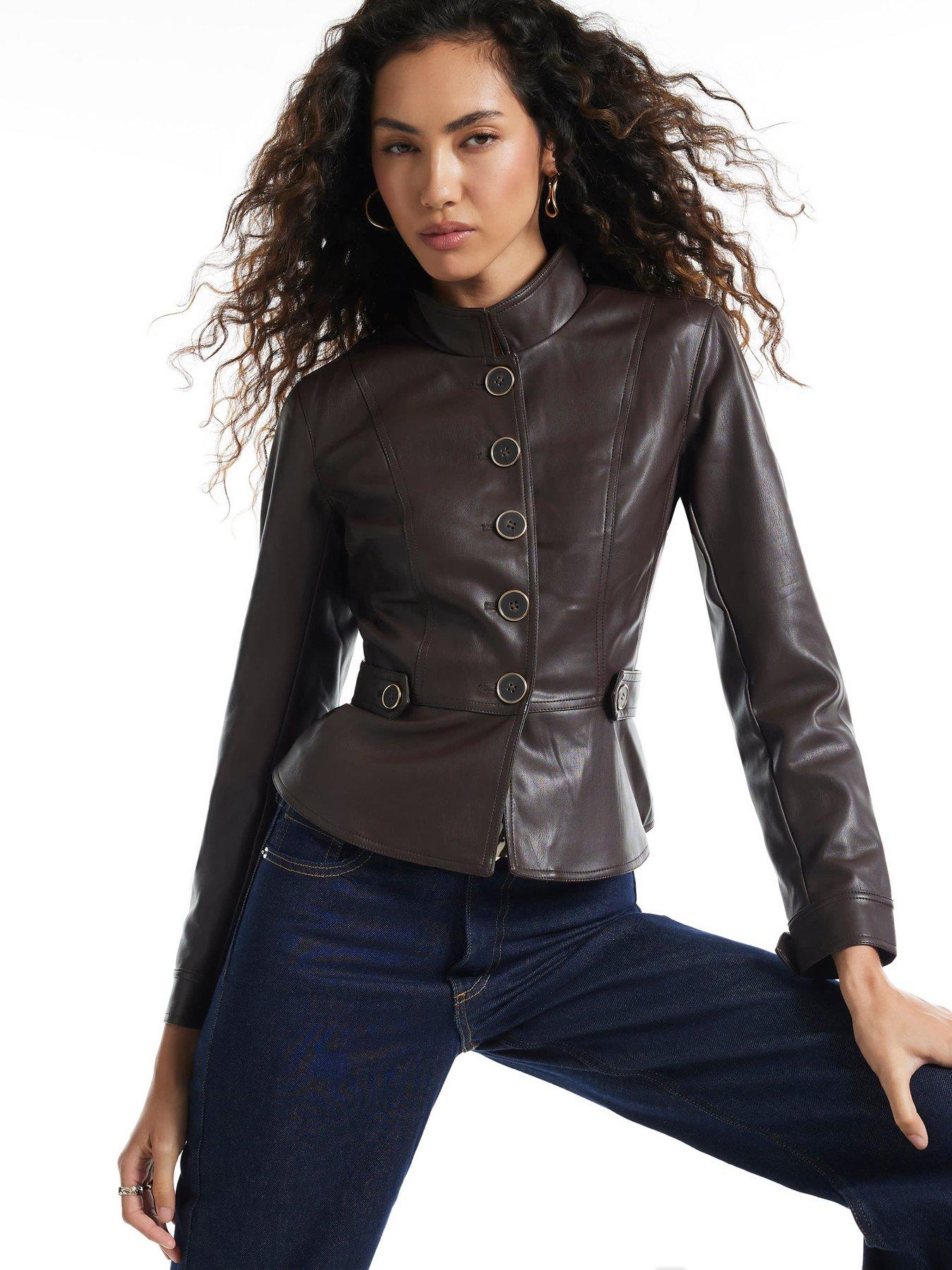 Image 1 of 3 of River Island Faux Leather Fitted Drummer Jacket