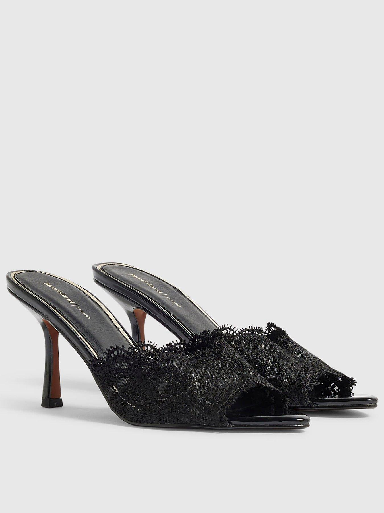 Image 2 of 4 of River Island Lace Peep Top Mule Heeled Sandals