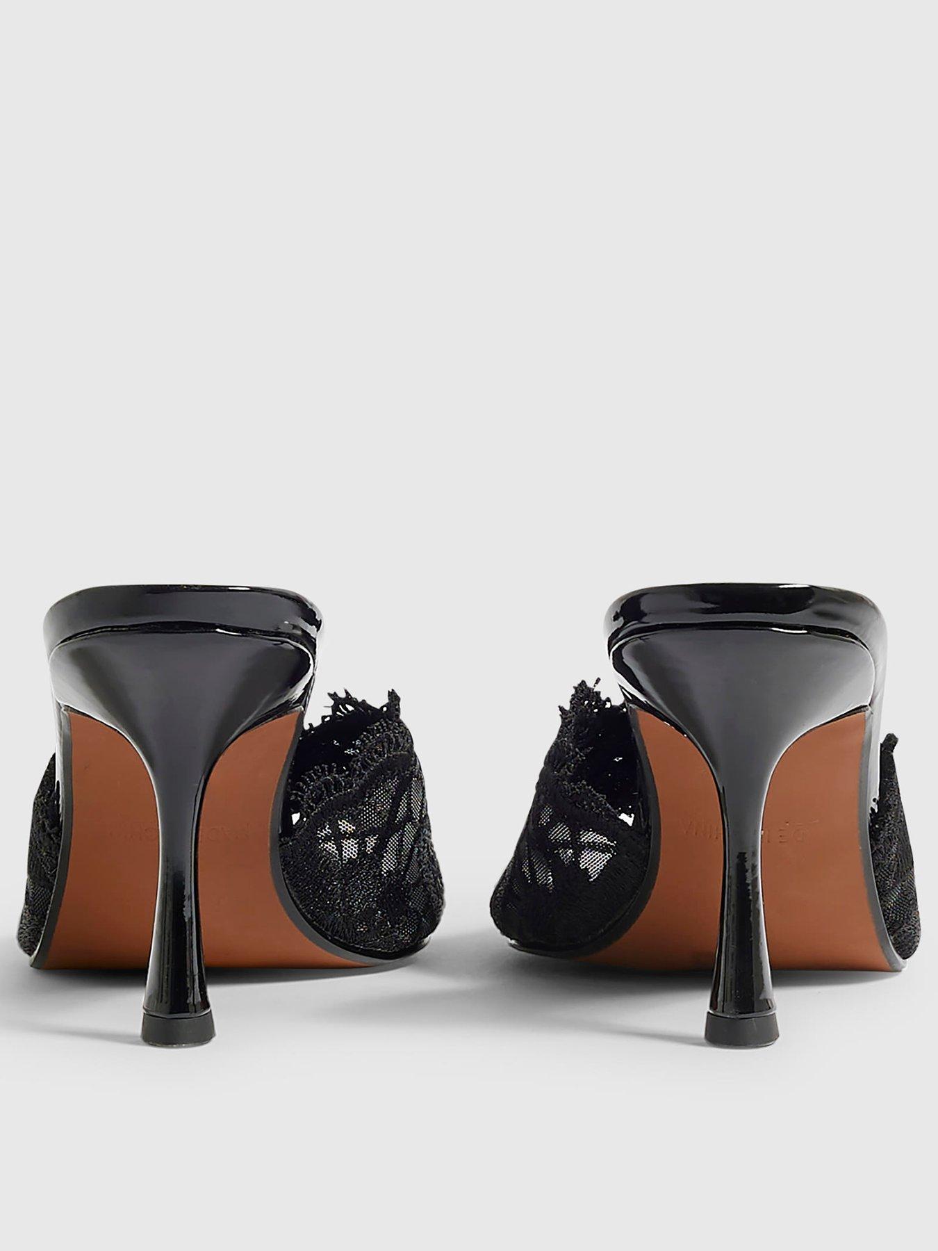 Image 3 of 4 of River Island Lace Peep Top Mule Heeled Sandals