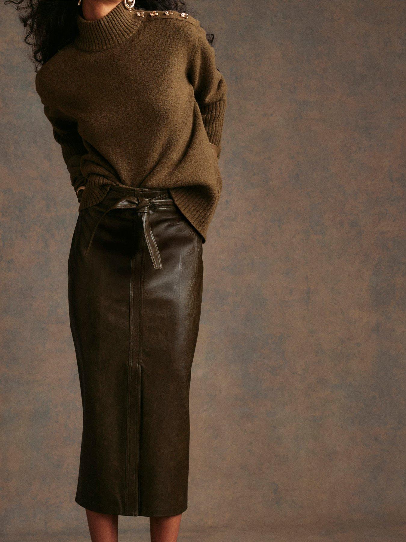 Image 3 of 3 of River Island Faux Leather Corset Pencil Midi Skirt