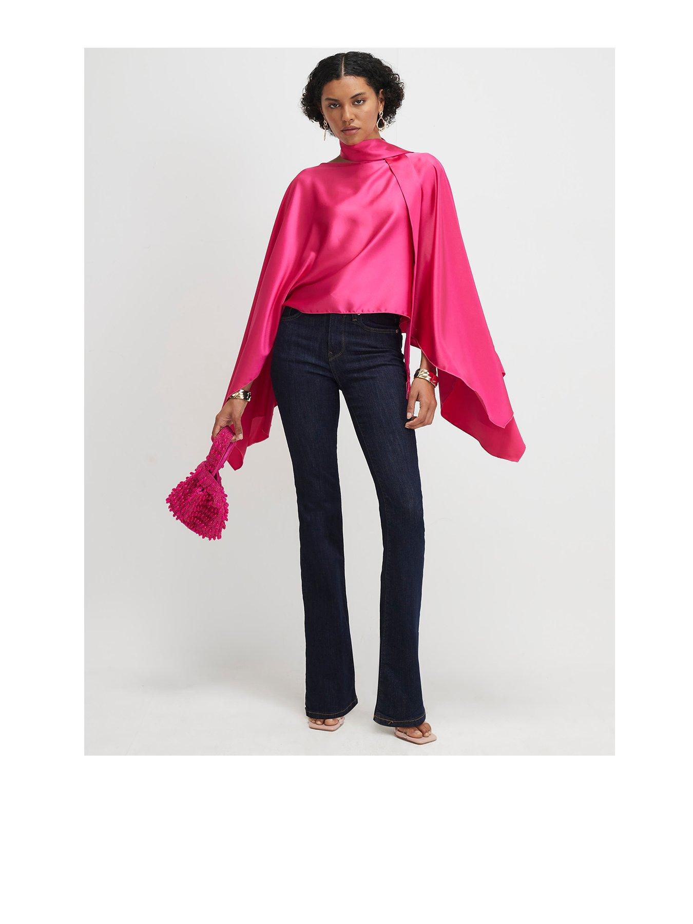 Image 1 of 2 of River Island Satin Fringed Scarf Cape