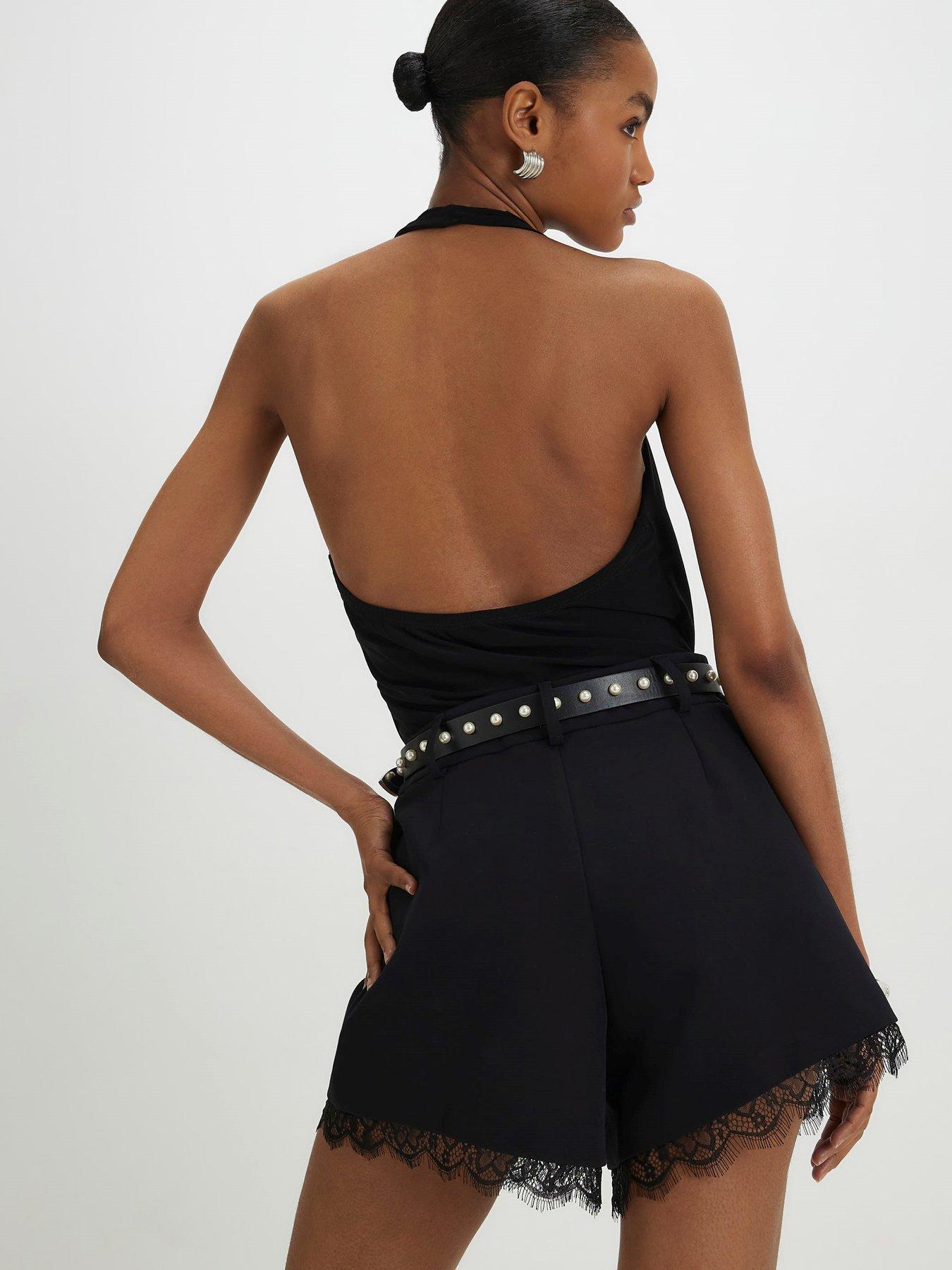 Image 2 of 4 of River Island Lace Trim Stud Belt Shorts