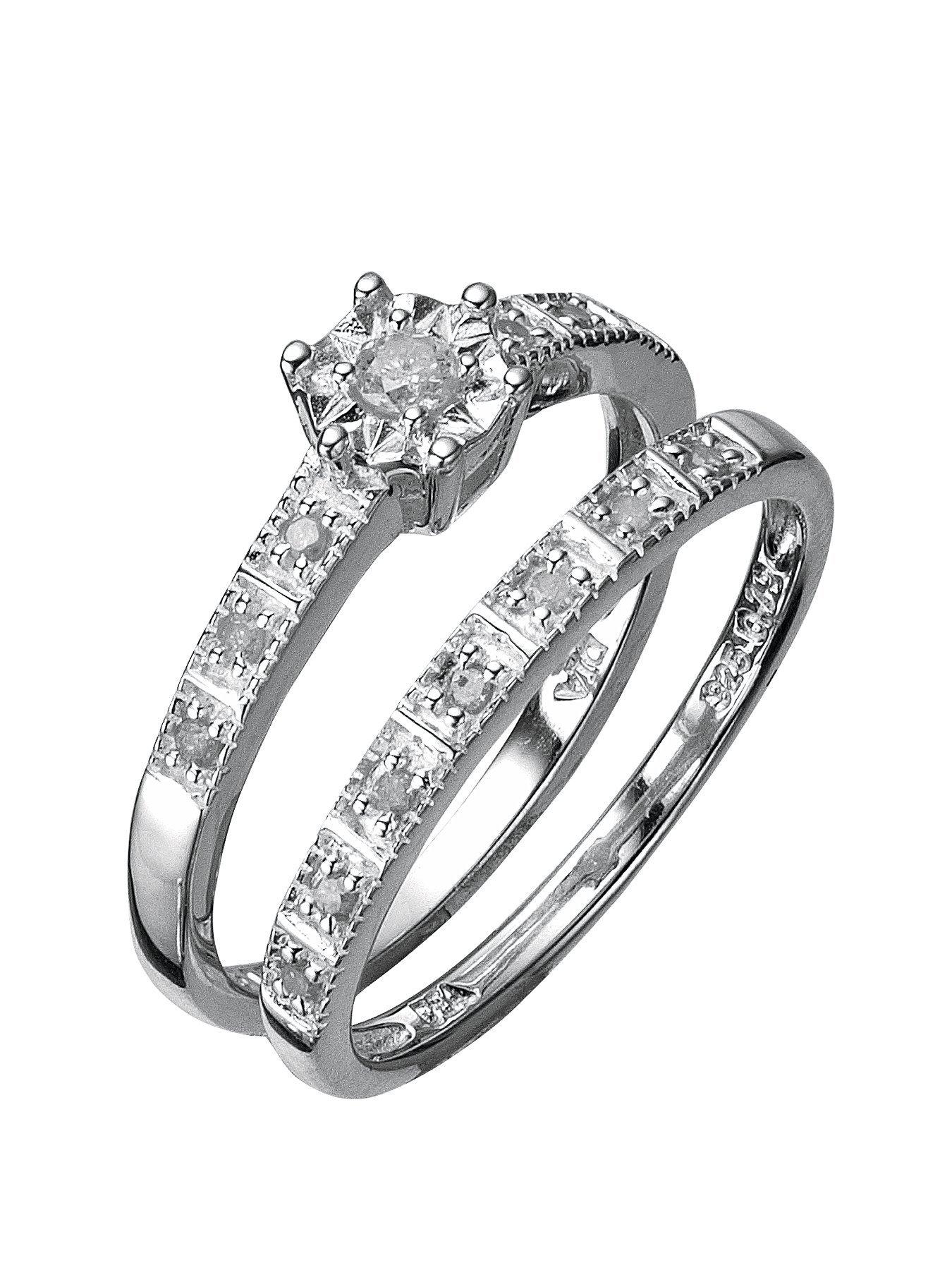 undefined Sterling Silver 13 Point Diamond Bridal Set