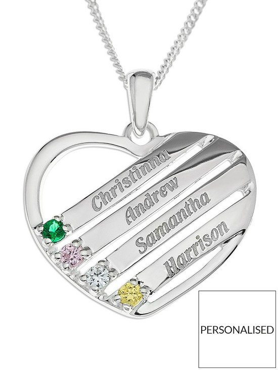 front image of the-love-silver-collection-sterling-silver-personalised-gem-set-heart-pendant