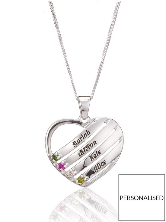 stillFront image of the-love-silver-collection-sterling-silver-personalised-gem-set-heart-pendant
