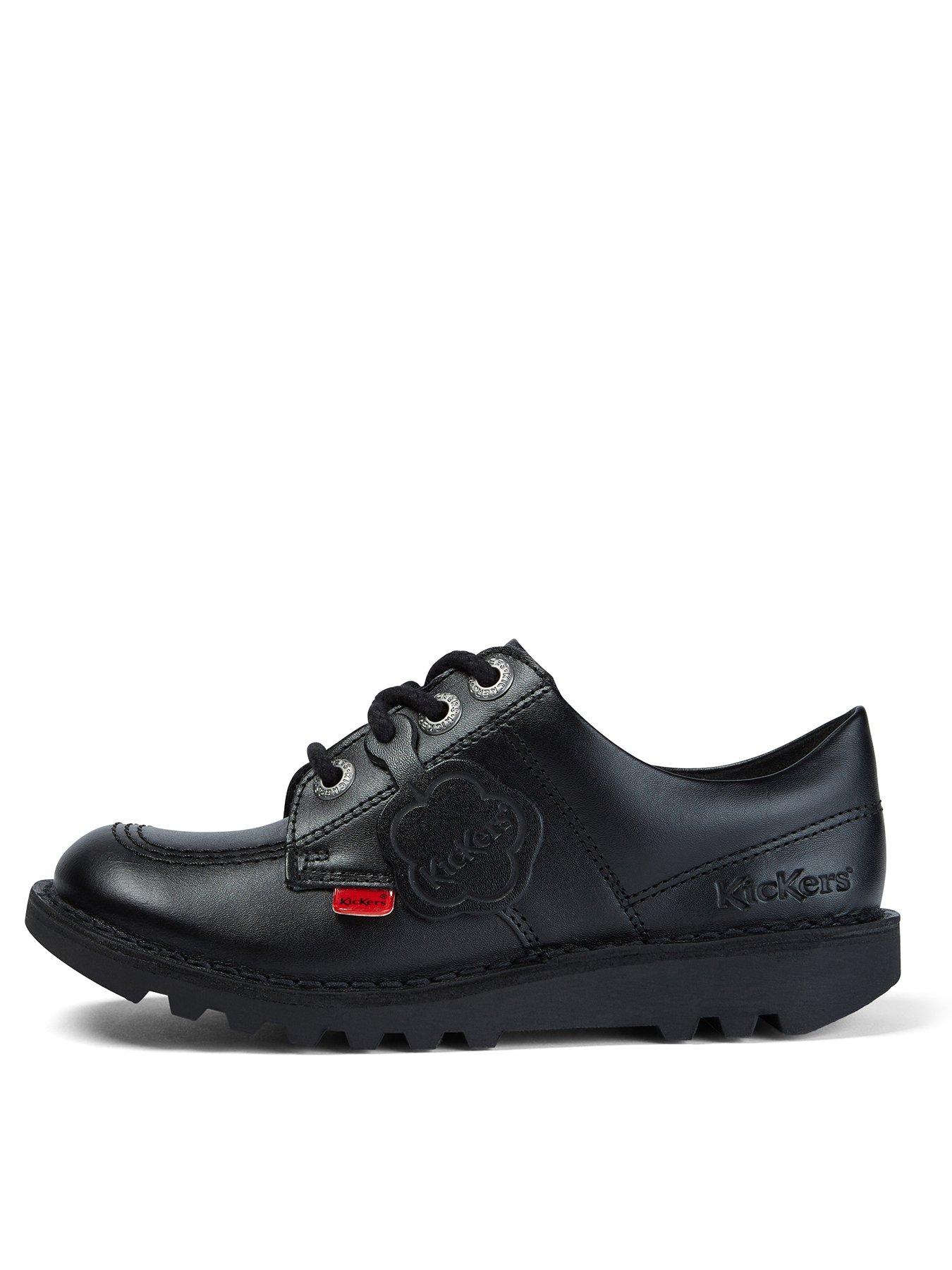 Image 1 of 8 of Kickers Leather Lace-up Kick Lo Core School Shoes - Black