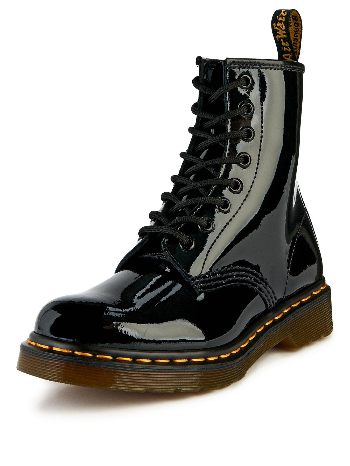 Dr Martens 8 Eyelet Leather Ankle Boots - Black Patent | littlewoods.com