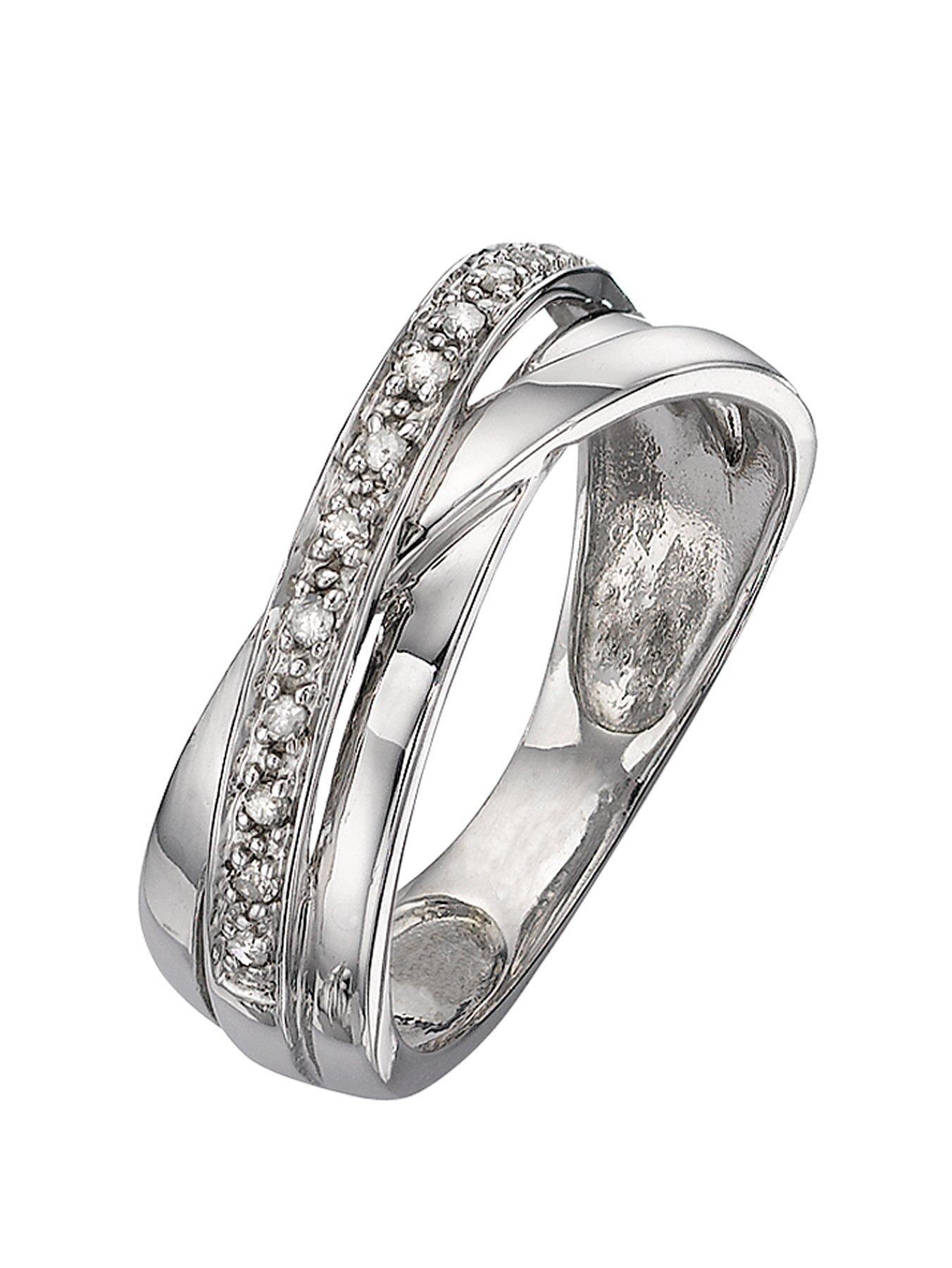 undefined 9 Carat White Gold 8 Point Diamond Crossover Band Ring
