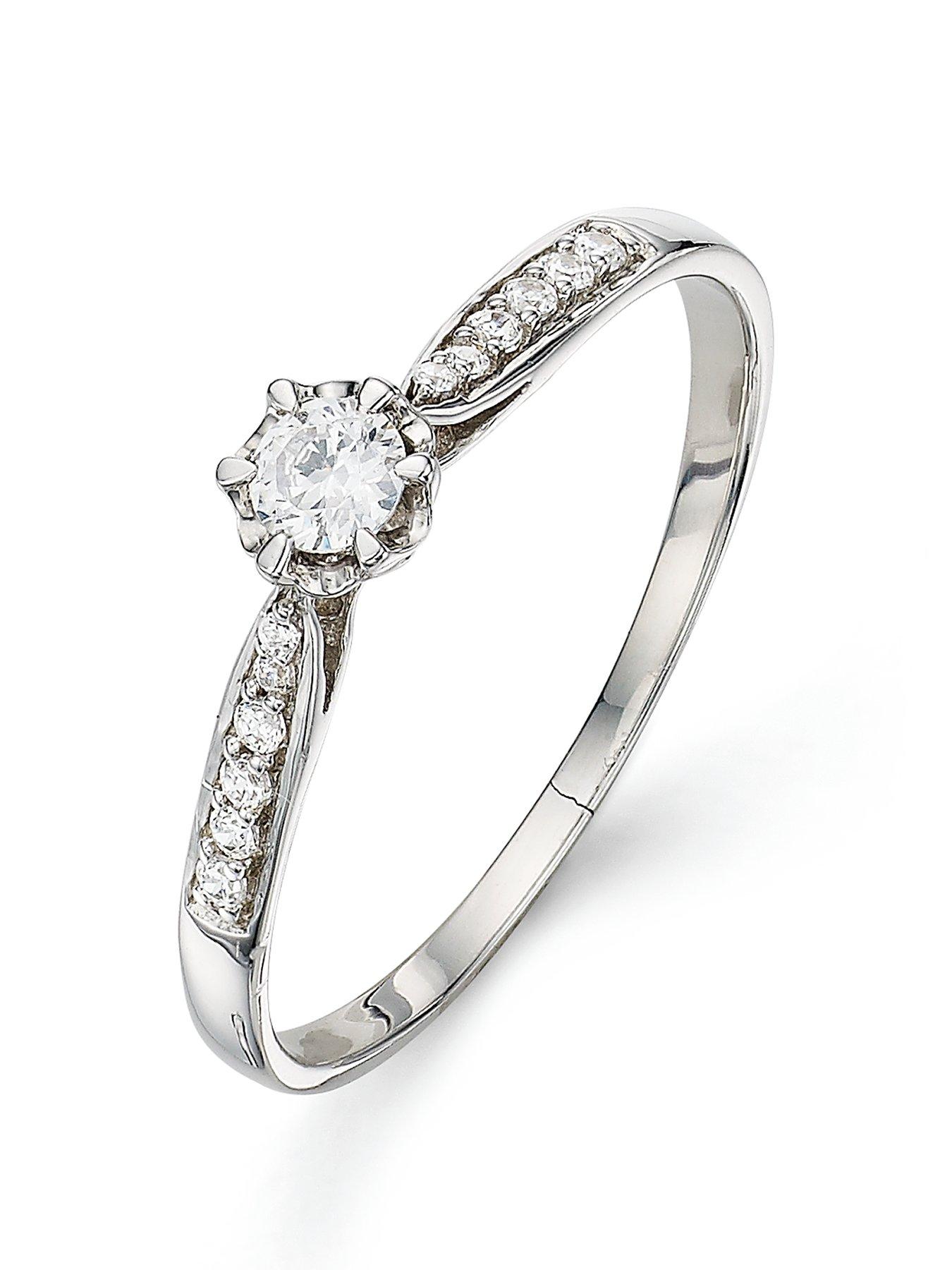 Love DIAMOND 9 Carat White Gold 20 Points Diamond Solitaire Ring with Diamond Shoulders