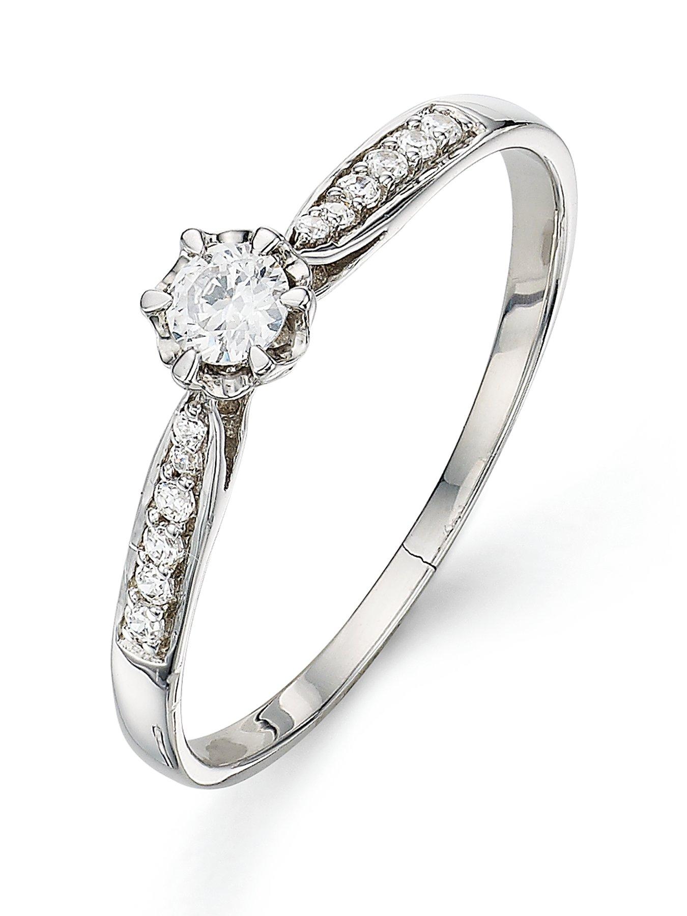 Love DIAMOND 9 Carat White Gold 20 Points Diamond Solitaire Ring with Diamond Shoulders