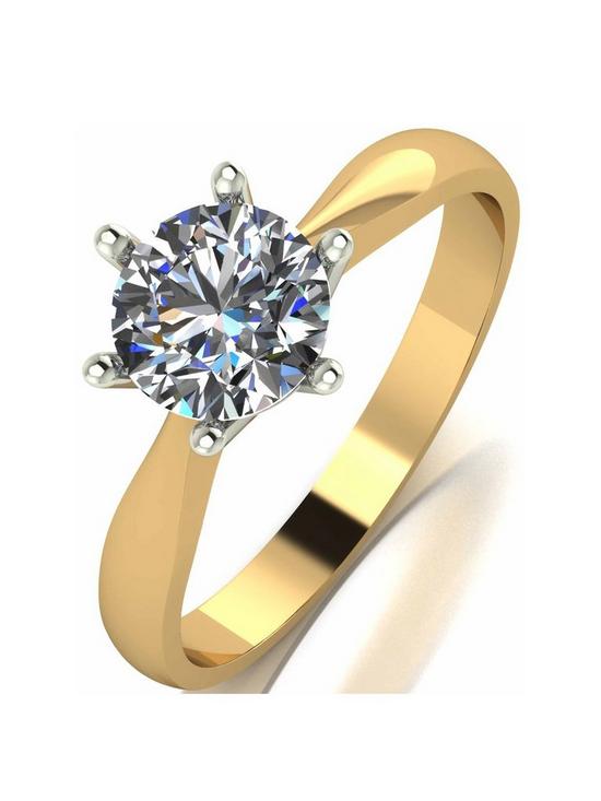 front image of moissanite-1-carat-solitare-9-carat-yellow-gold-ring