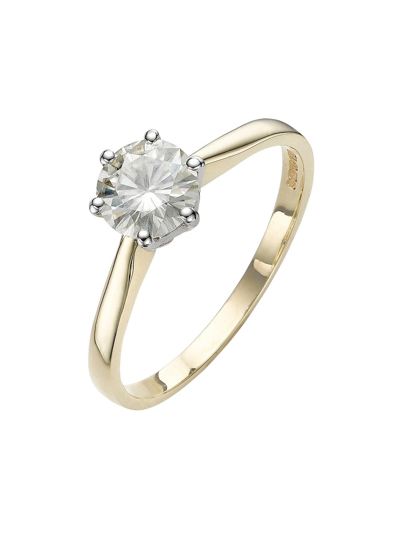 Moissanite 1 Carat Solitare 9 Carat Yellow Gold Ring