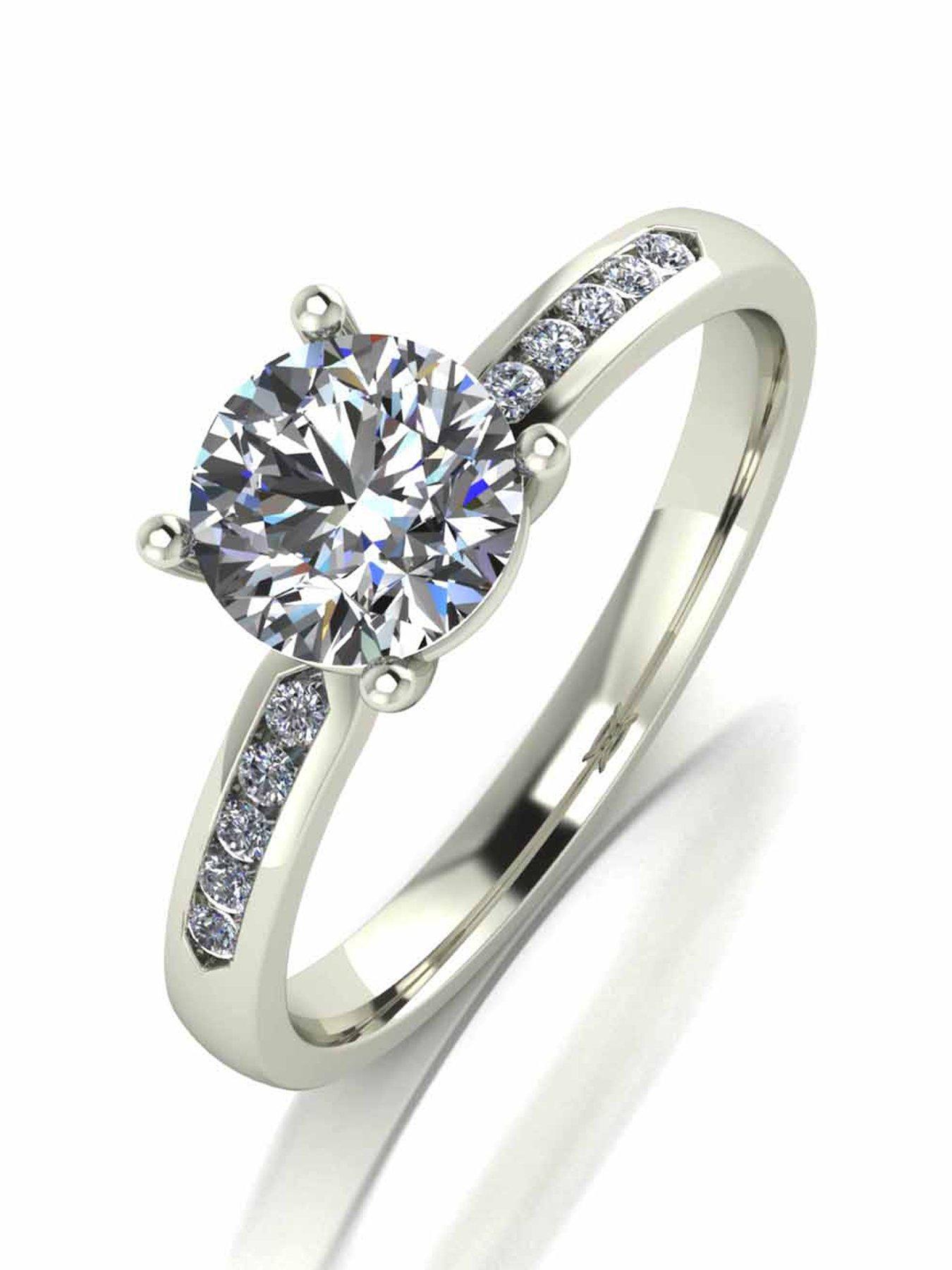 Image 1 of 5 of Moissanite 9 Carat White Gold 1.10pt Equivalent Solitaire Ring with Set Shoulders