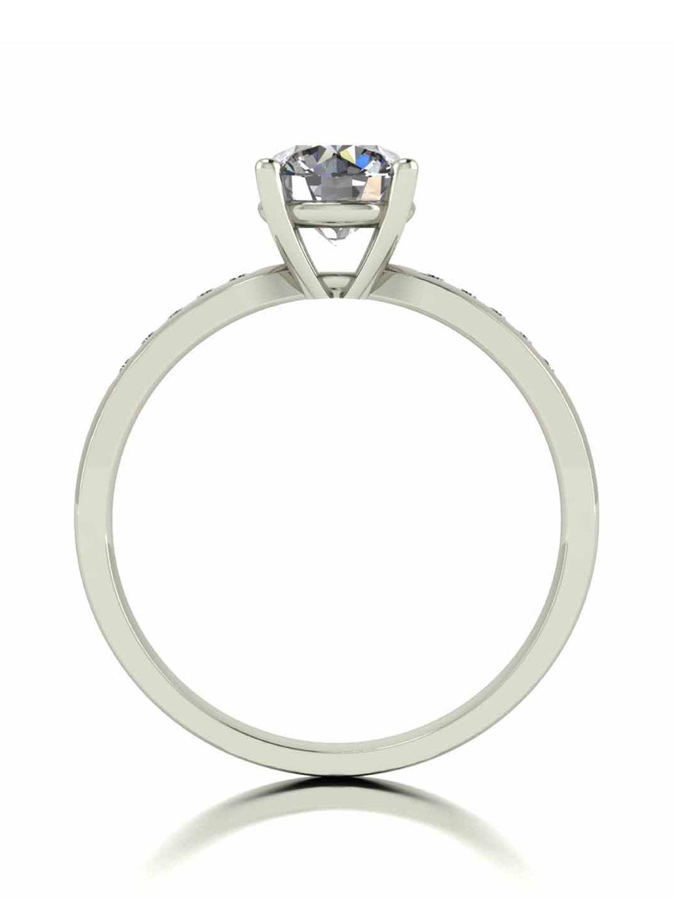 Image 2 of 5 of Moissanite 9 Carat White Gold 1.10pt Equivalent Solitaire Ring with Set Shoulders