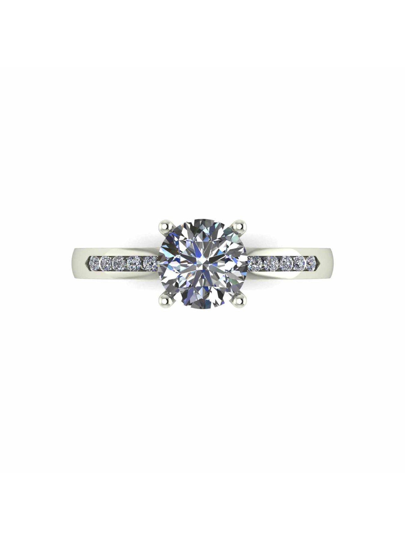 Image 4 of 5 of Moissanite 9 Carat White Gold 1.10pt Equivalent Solitaire Ring with Set Shoulders