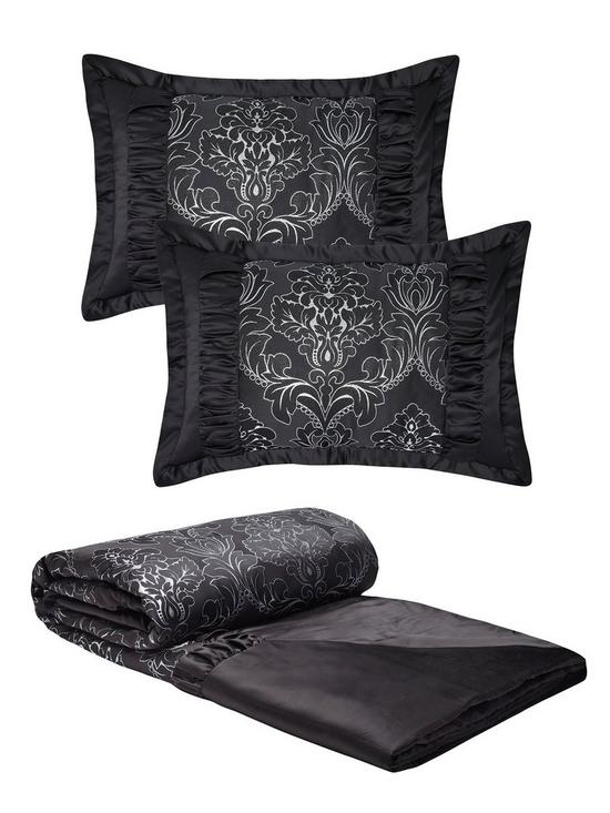 front image of buckingham-bedspread-throw-and-pillow-shams-black
