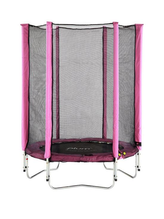 front image of plum-junior-45ft-pink-trampoline-and-enclosure