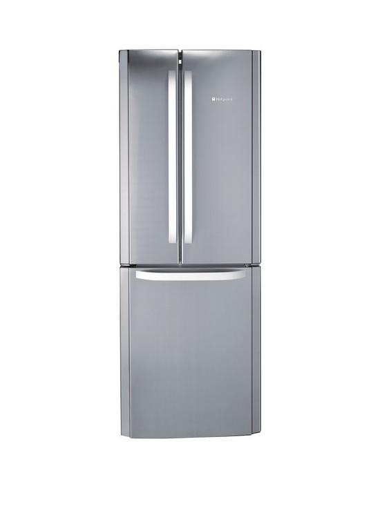 front image of hotpoint-ffu3dx1-total-no-frost-american-style-70cm-fridge-freezer-stainless-steel