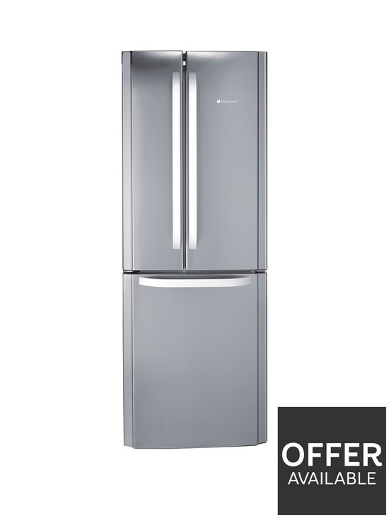 front image of hotpoint-ffu3dx1-american-style-70cm-frost-free-fridge-freezer-stainless-steel