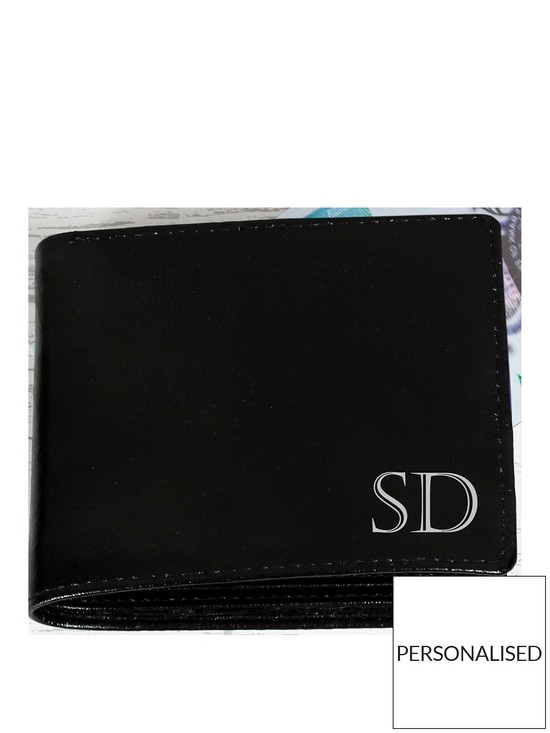front image of the-personalised-memento-company-personalised-leather-wallet-black