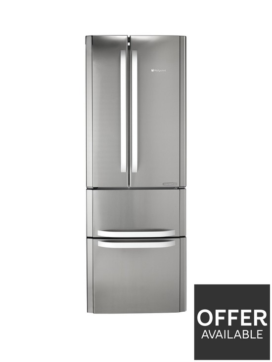 front image of hotpoint-ffu4dx1-total-no-frost-american-style-70cm-wide-fridge-freezer-stainless-steel