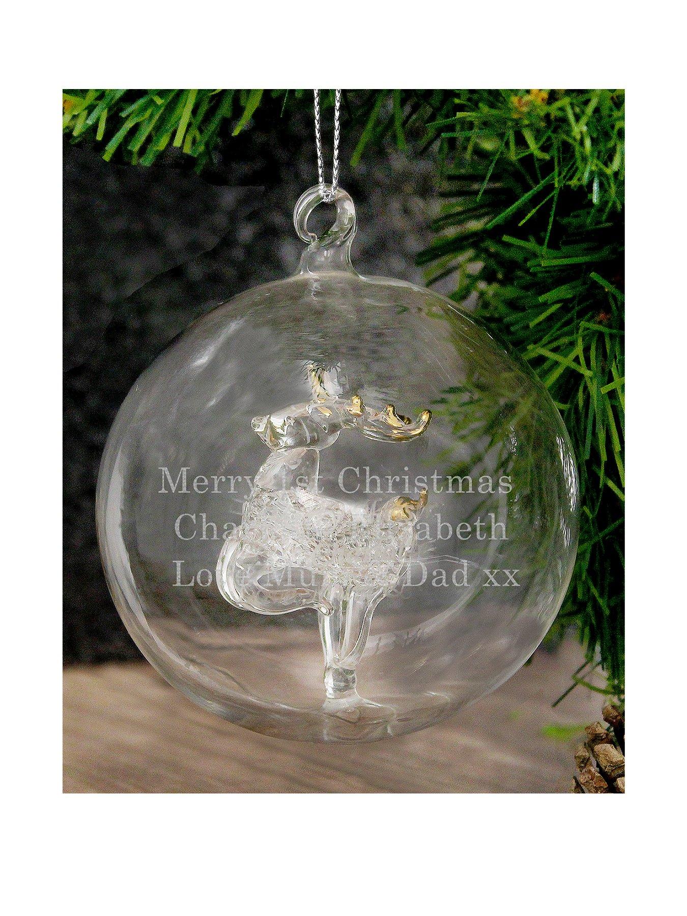 undefined Personalised Reindeer Glass Christmas Tree Bauble