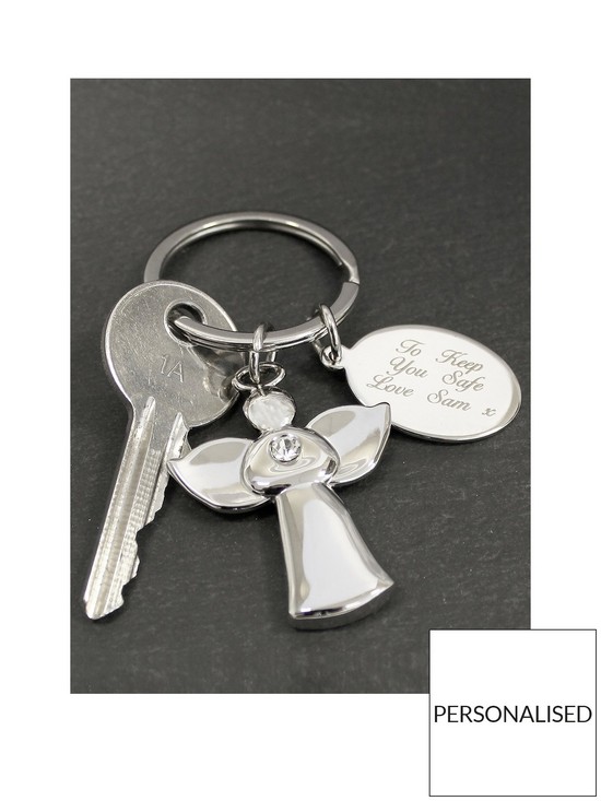 front image of the-personalised-memento-company-personalised-silver-angel-keyring